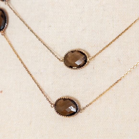 Technibond checkerboard faceted gemstone necklace sterling silver smoky quartz - Picture 5 of 14